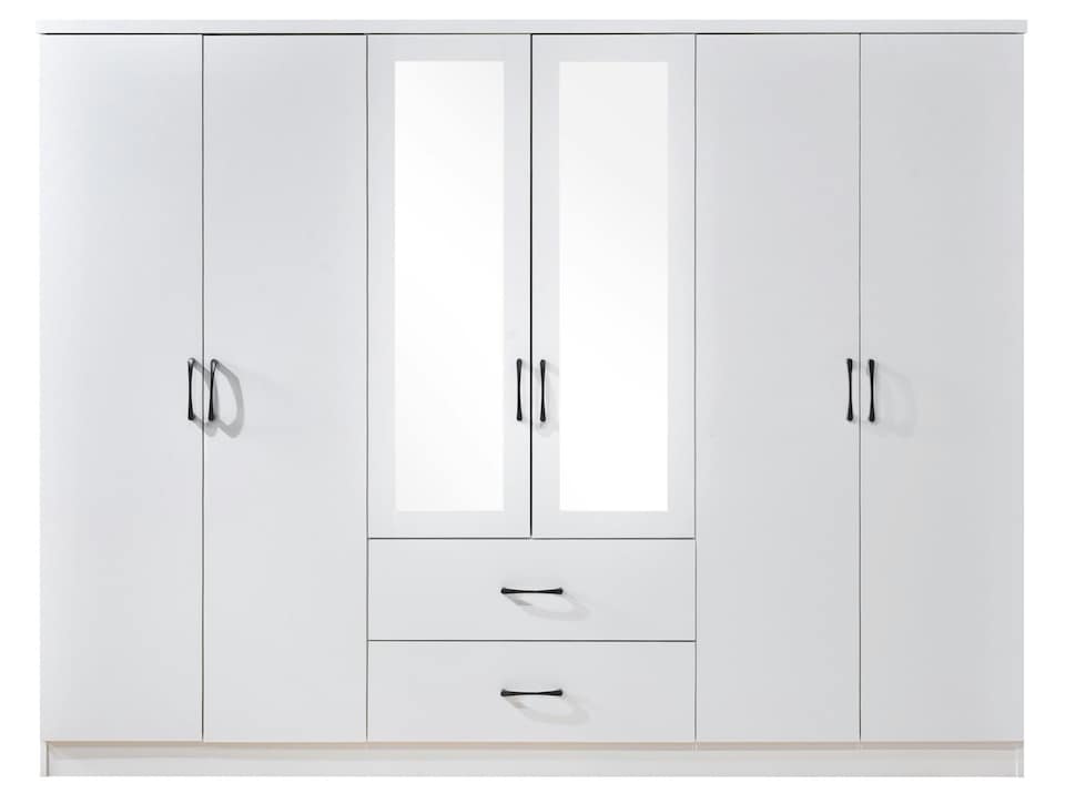image 1 of Paddington 6 Door 2 Drawer Mirrored Wardrobe | White | Black Handles