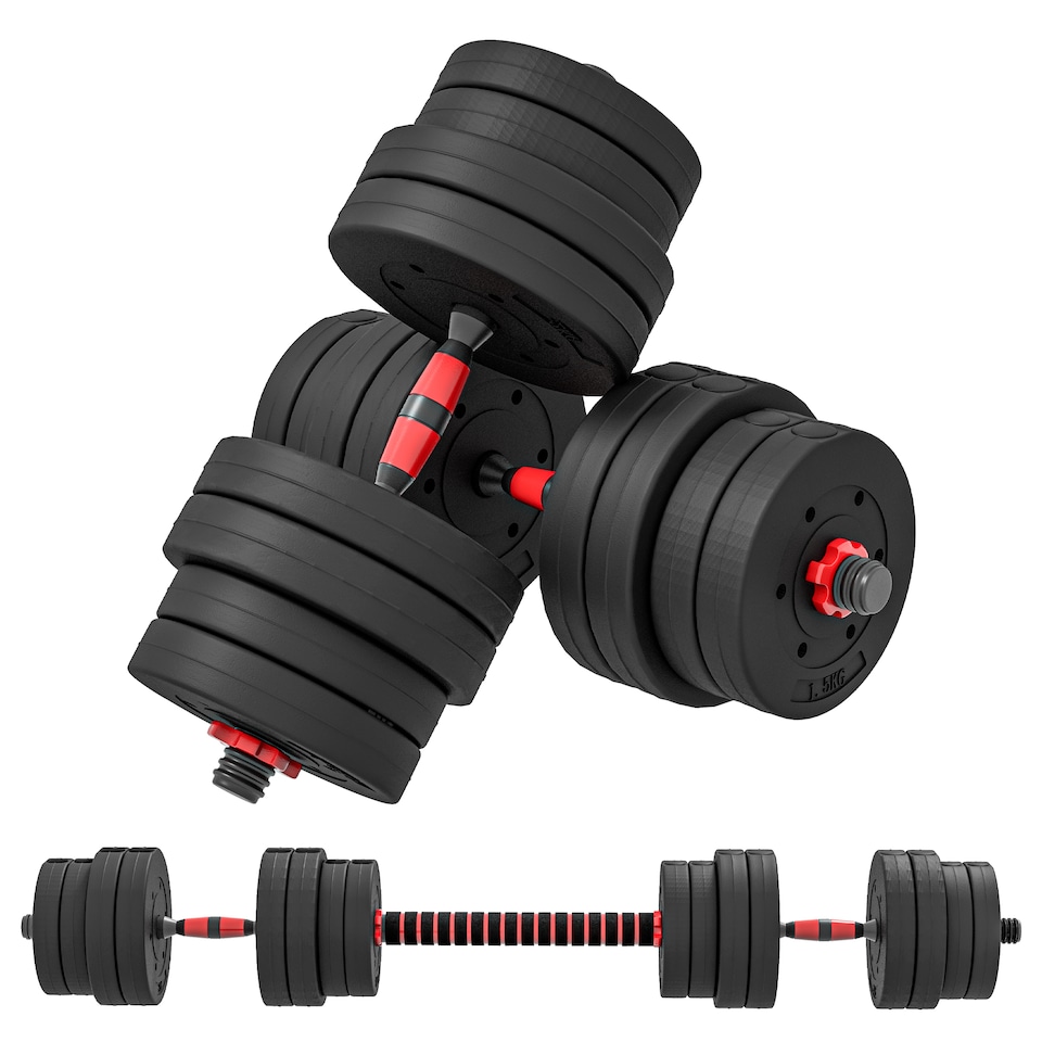 image 1 of HOMCOM 30kg Adjustable 2 IN 1 Barbell Dumbbells Weight Set for Body Fitness | Black | Black | Standard
