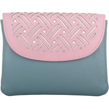 Laser Cut Genuine Leather Credit Card Money Holder Wallet Purse Blue | Teal/Blush