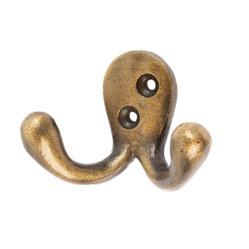 image 1 of Hammer & Tongs Double Coat Hook - W70mm x H50mm - Brass