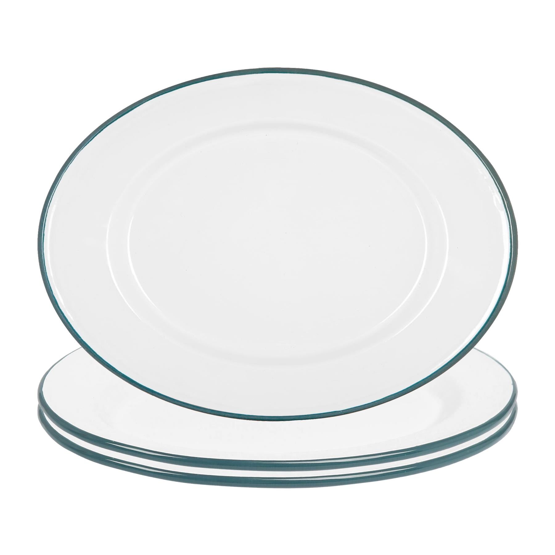 Argon Tableware White Enamel Serving Platters - 30.5cm x 22.5cm - Pack of 3 in Green | Size: 30.5 cm x 22.5 cm