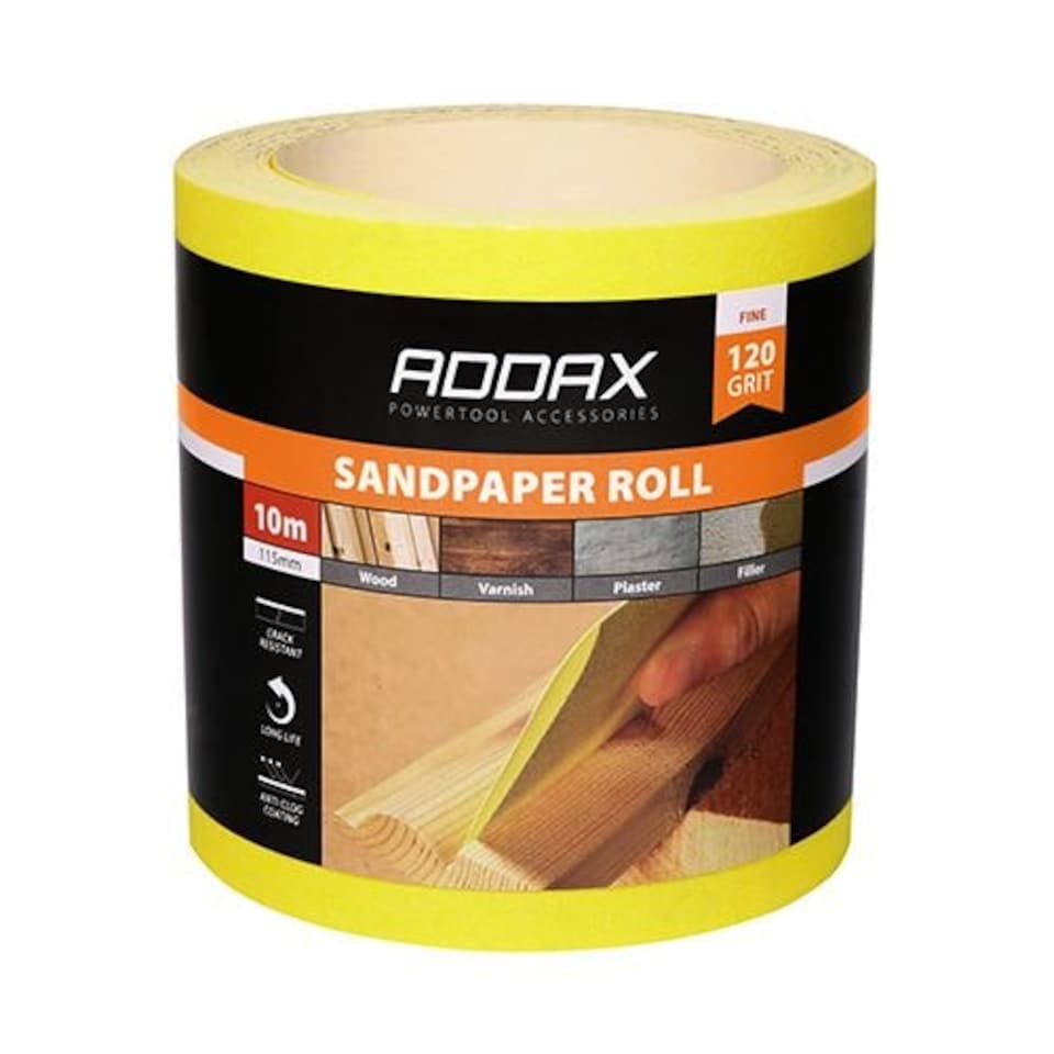 image 1 of Timco - Sandpaper Roll - 120 Grit - Yellow (Size 115mm x 10m - 1 Each)