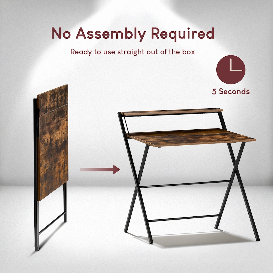 image 1 of Vida Designs Brooklyn Foldable Computer Desk Home Office Workstation, Dark Wood