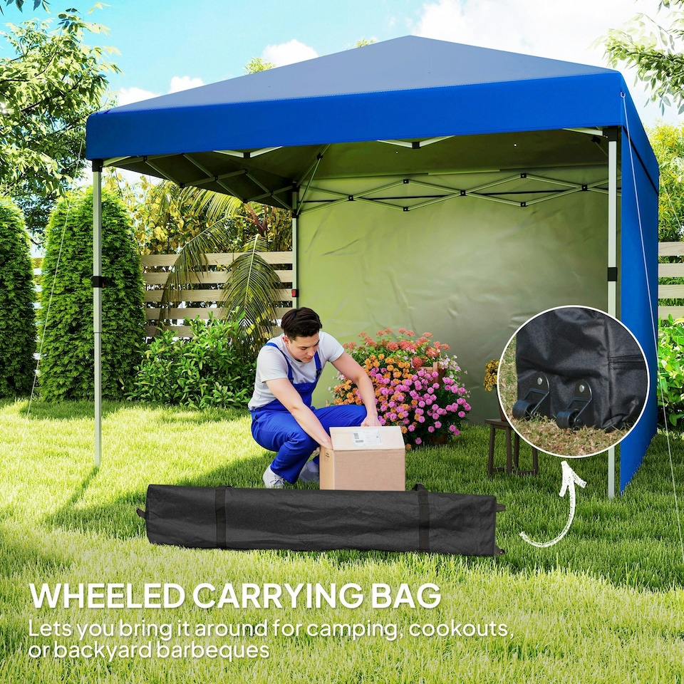 image 1 of Outsunny 3x3 (M) Pop Up Gazebo Party Tent w/ 2 Sidewalls, Weight Bags Blue