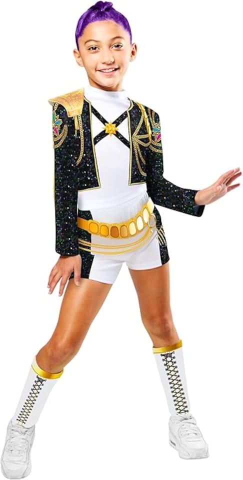 image 1 of Rubie's Official Netflix K-Pop Demon Hunters Deluxe Rumi Costume | Glitter Bolero Jacket, Top, Shorts, Belt & Boot Covers | Girls Fancy Dress | Officially Licensed Golden Child Halloween Costume | Kids Sizes