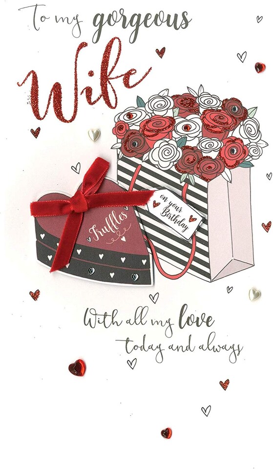 image 1 of Wife Birthday Card Greeting Card Hand-Finished Champagne Range Cards