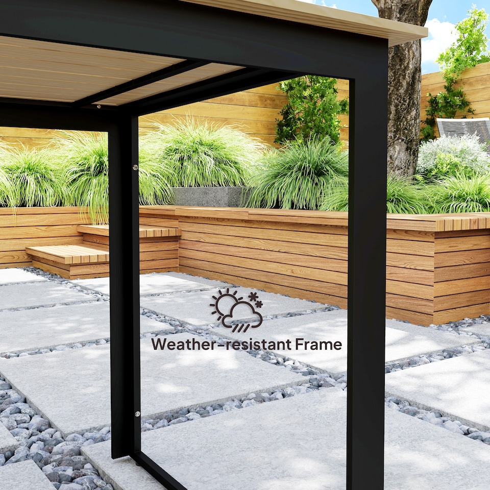 image 1 of Outsunny Garden Table for 6 People, 175 x 78 x 75 cm Rectangle Outdoor Dining Table with Slatted Top, Metal Frame, for Balcony, Deck, Teak | Multi