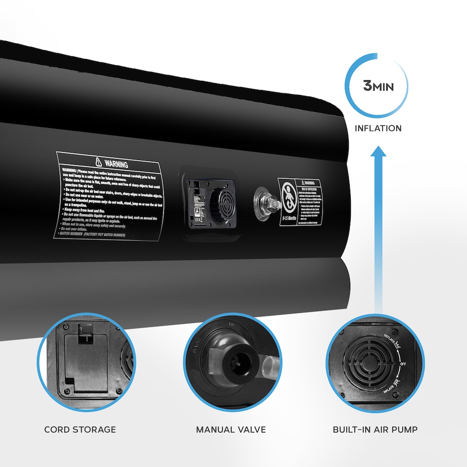 image 1 of Get Fit Air Bed With Built In Electric Pump - Premium King Size - Blow Up Bed With 2 X Free Pillows - Elevated Inflatable Air Mattress | Black | Black Mono | 1