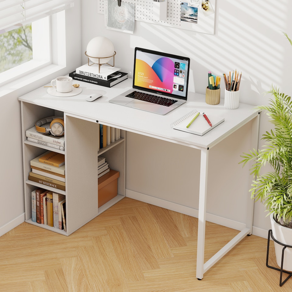 image 1 of COSTWAY 115 CM Computer Desk with 5 Compartments White