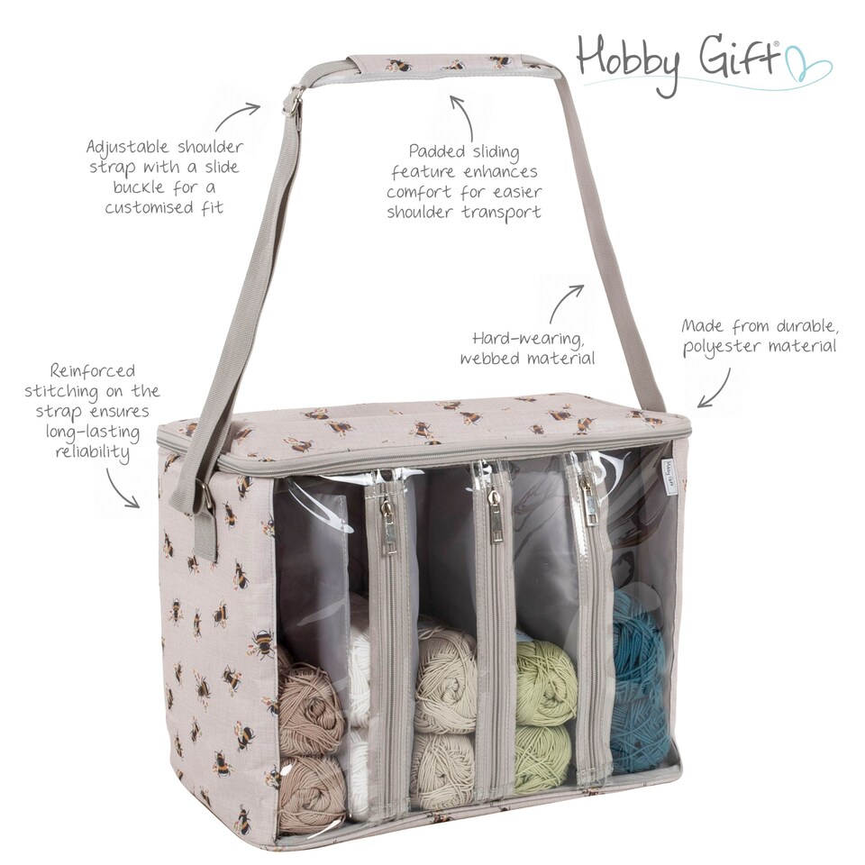 image 1 of Hobby Gift Knitting Bag with Yarn Storage - Bee Design, 25x40x30cm, Multi-Compartment, Crochet & Knitting