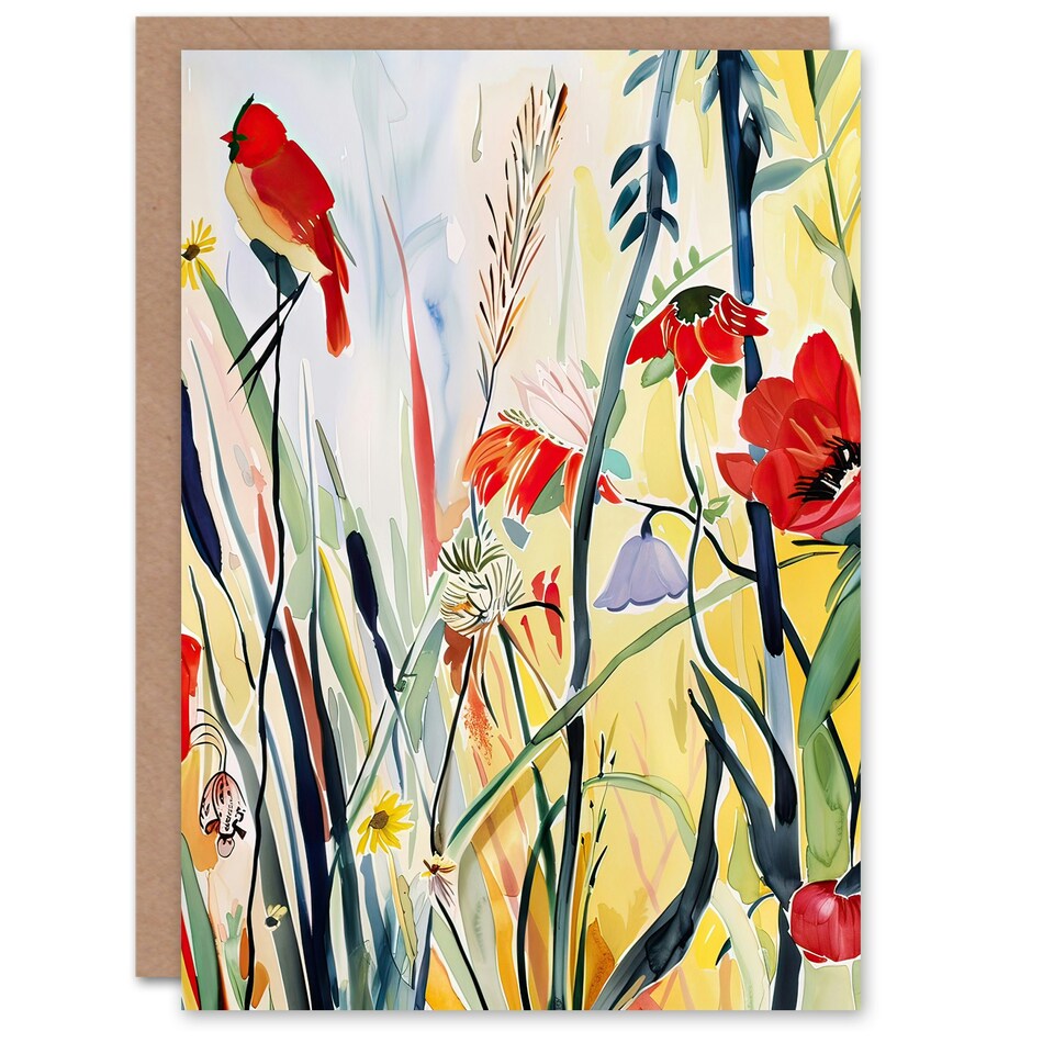 image 1 of Northern Cardinal Bird Watercolour Spring Him Her Birthday Card