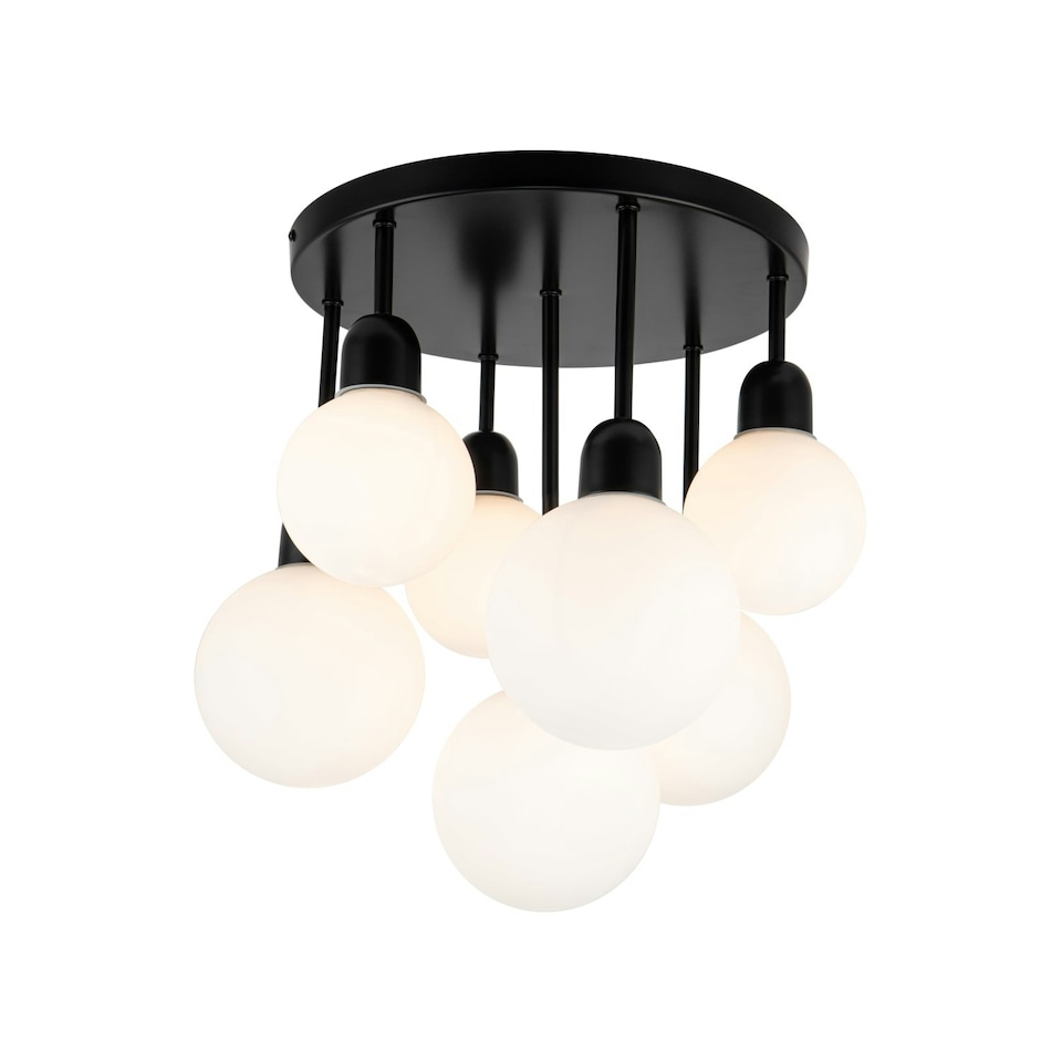 image 1 of COSYLYTE Broome Bathroom 7 Light Modern Opal Glass Ceiling Light - Matt Black Black