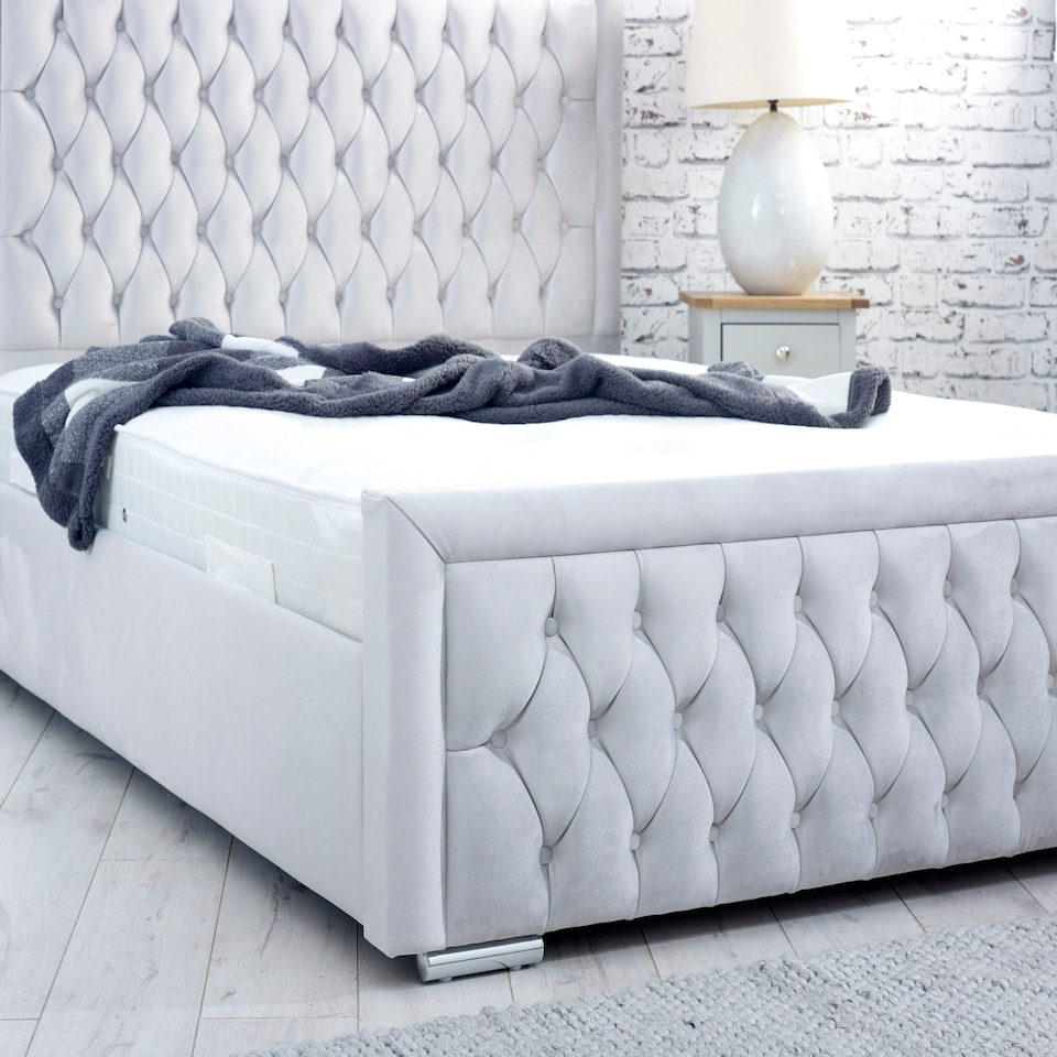 image 1 of Piera Plush Double Bed Frame - Silver