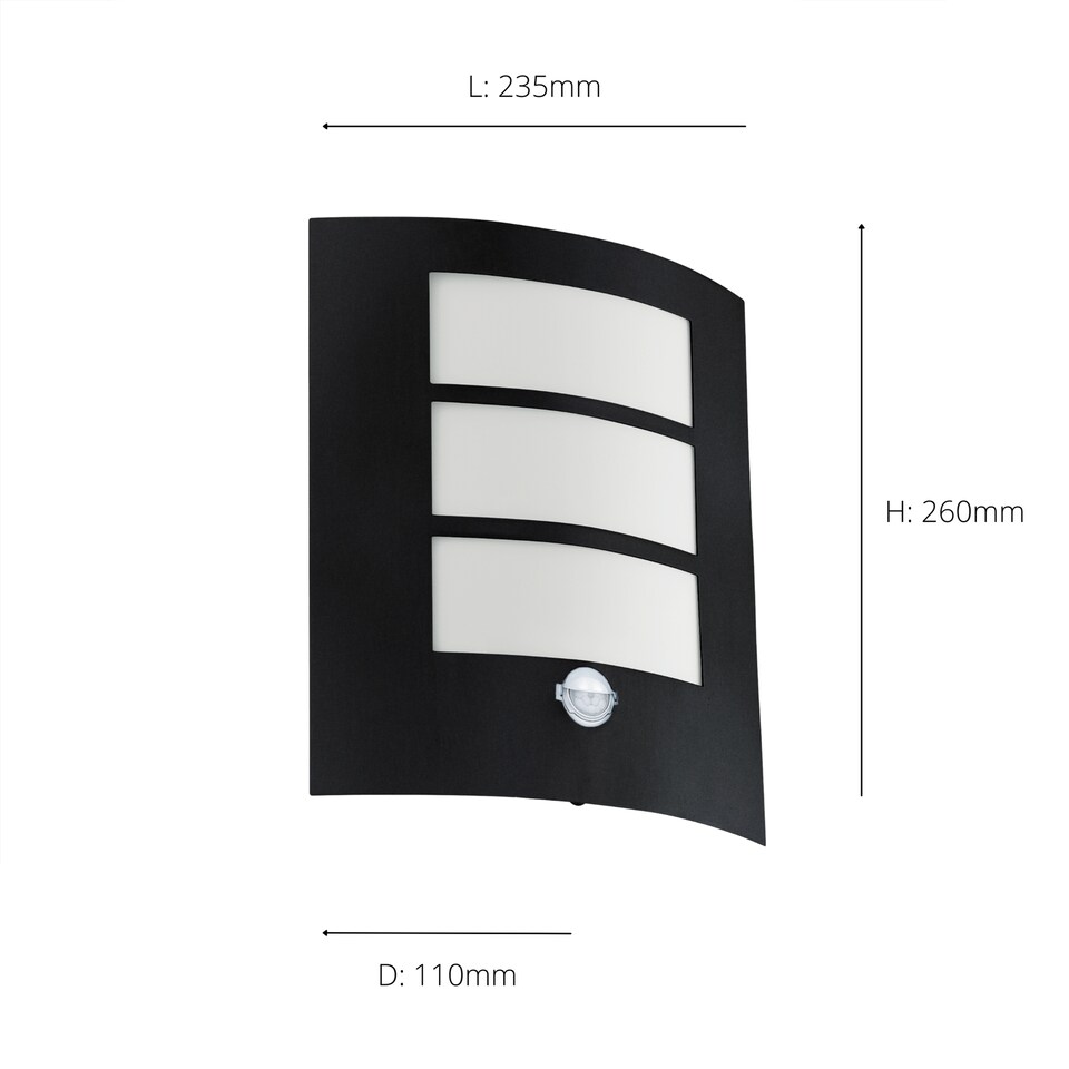 image 1 of EGLO City 1-Light Black Outdoor Wall Lamp With Motion Sensor