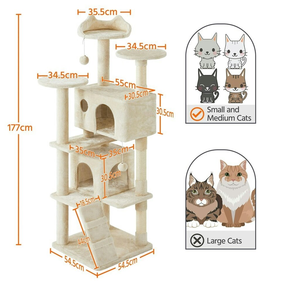 image 1 of Yaheetech 177 cm Cat Tree Tower with Condos and Scratching Posts Beige