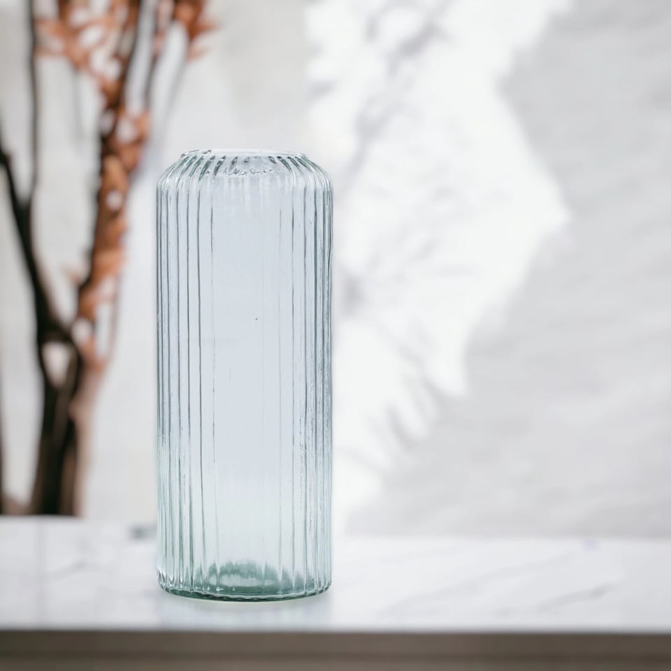 image 1 of 36cm Large Tall Decorative Glass Vase Flowers Arrangement Vertical Line Design