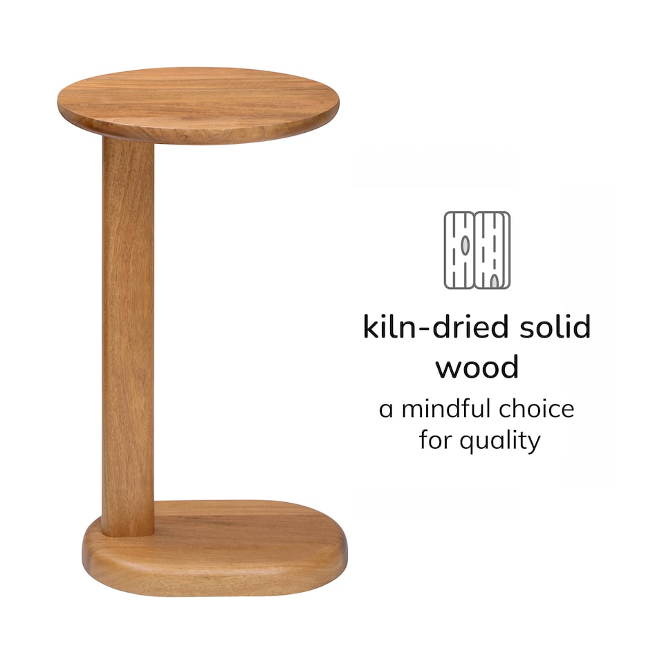 image 1 of Nora C-Shaped Solid Mango Wood Sofa Side Table for Living Room