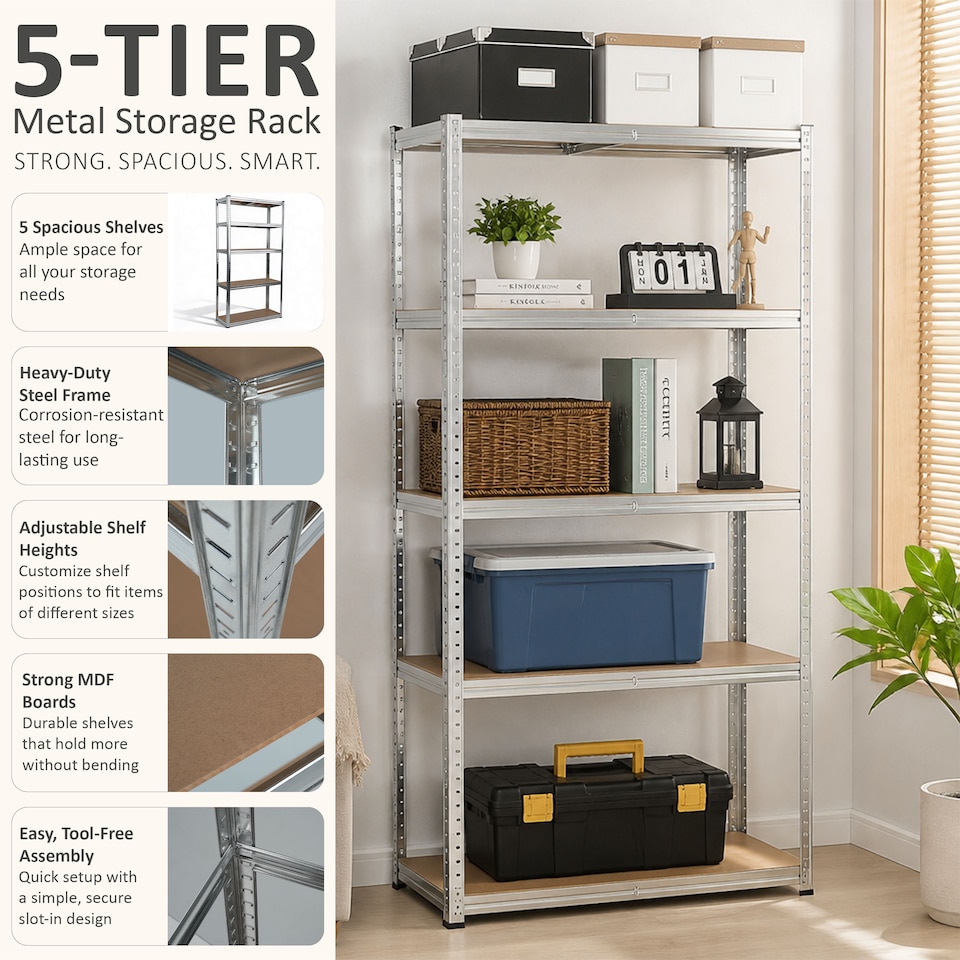 image 1 of Racking Shelf Heavy Duty 5 Tier Garage Shelving Storage Shelves Unit 180x90x40cm
