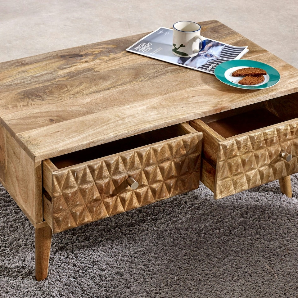image 1 of Zenon Light Mango Wood Coffee Table with 2 Drawers Brown