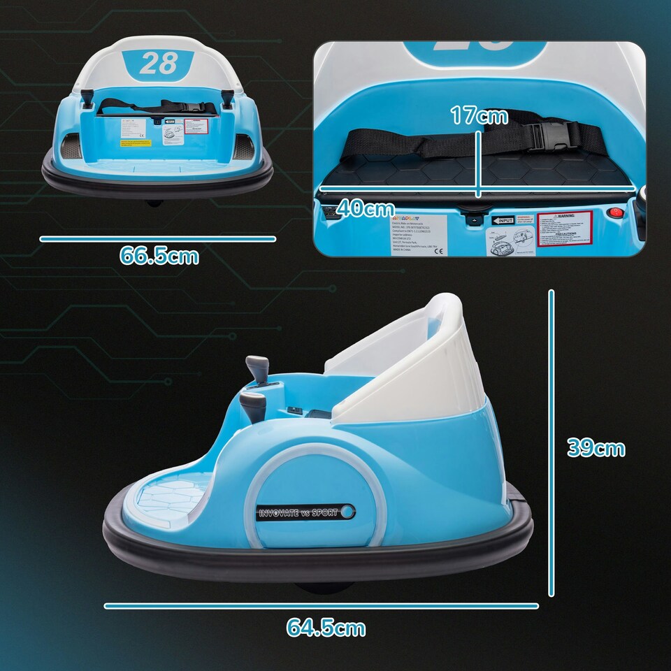 image 1 of AIYAPLAY 360° Rotation 12V Kids Bumper Car w/ Remote Control, Light Blue