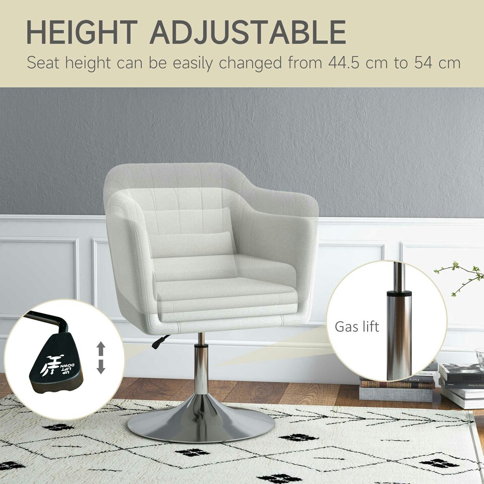 image 1 of HOMCOM Stylish Retro Linen Swivel Tub Chair Steel Frame Cream Whit