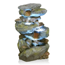 Primrose Bekko Falls Stone Effect 3 Tier Cascading Water Feature LED Lights 55cm