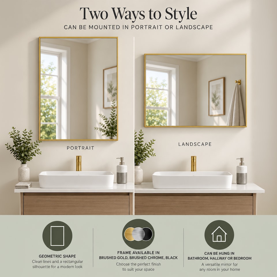 image 1 of Showerdrape Bayswarer Brushed Gold Framed Rectangular Mirror 60x45cm