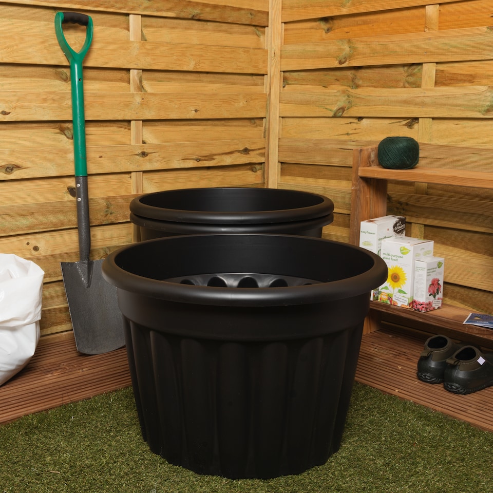 image 1 of Wham Vista 3 x 60cm Round Plastic Garden Planters | Black | Slate/Black