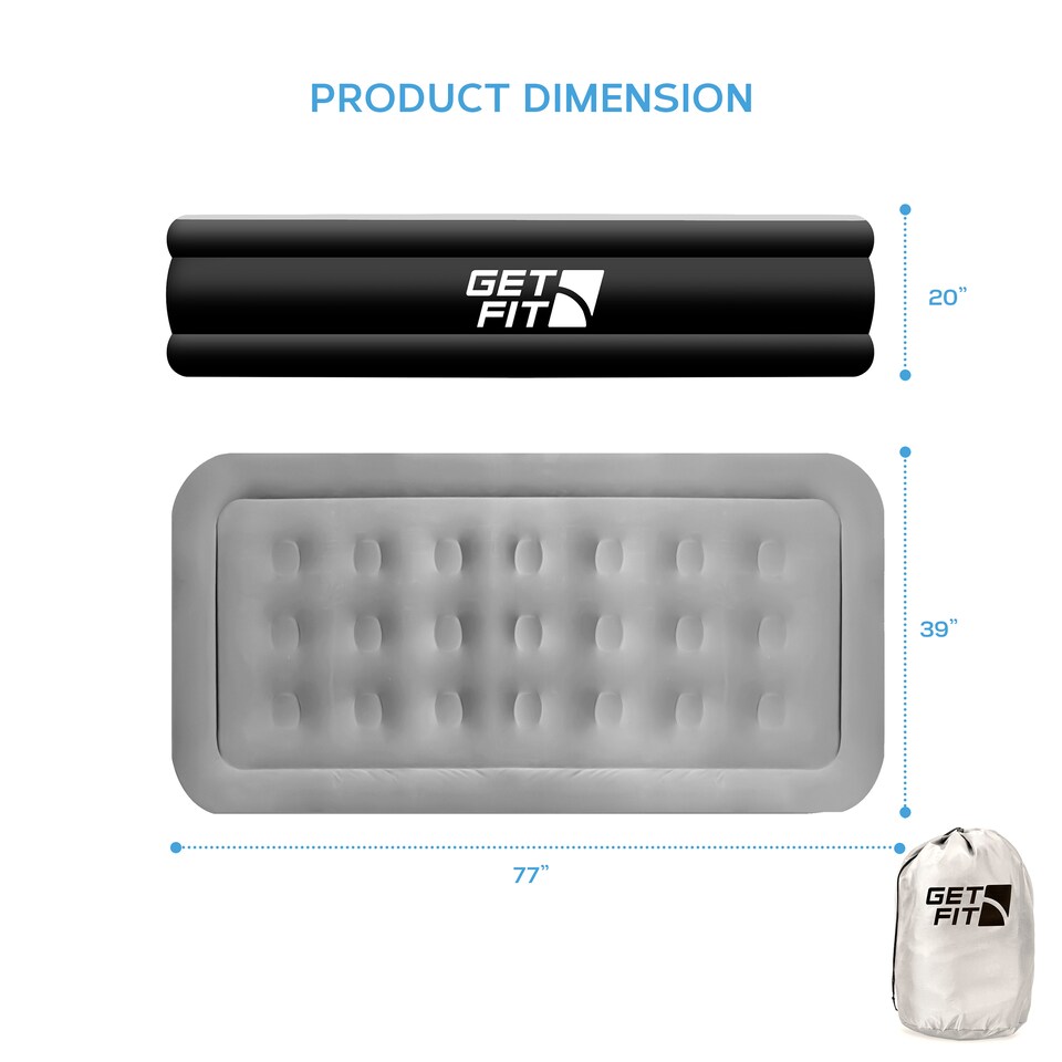 image 1 of Get Fit Air Bed With Built In Electric Pump - Premium Single Size - Blow Up Bed With Free Pillow - Elevated Inflatable Air Mattress | Black | Black / Grey | 1