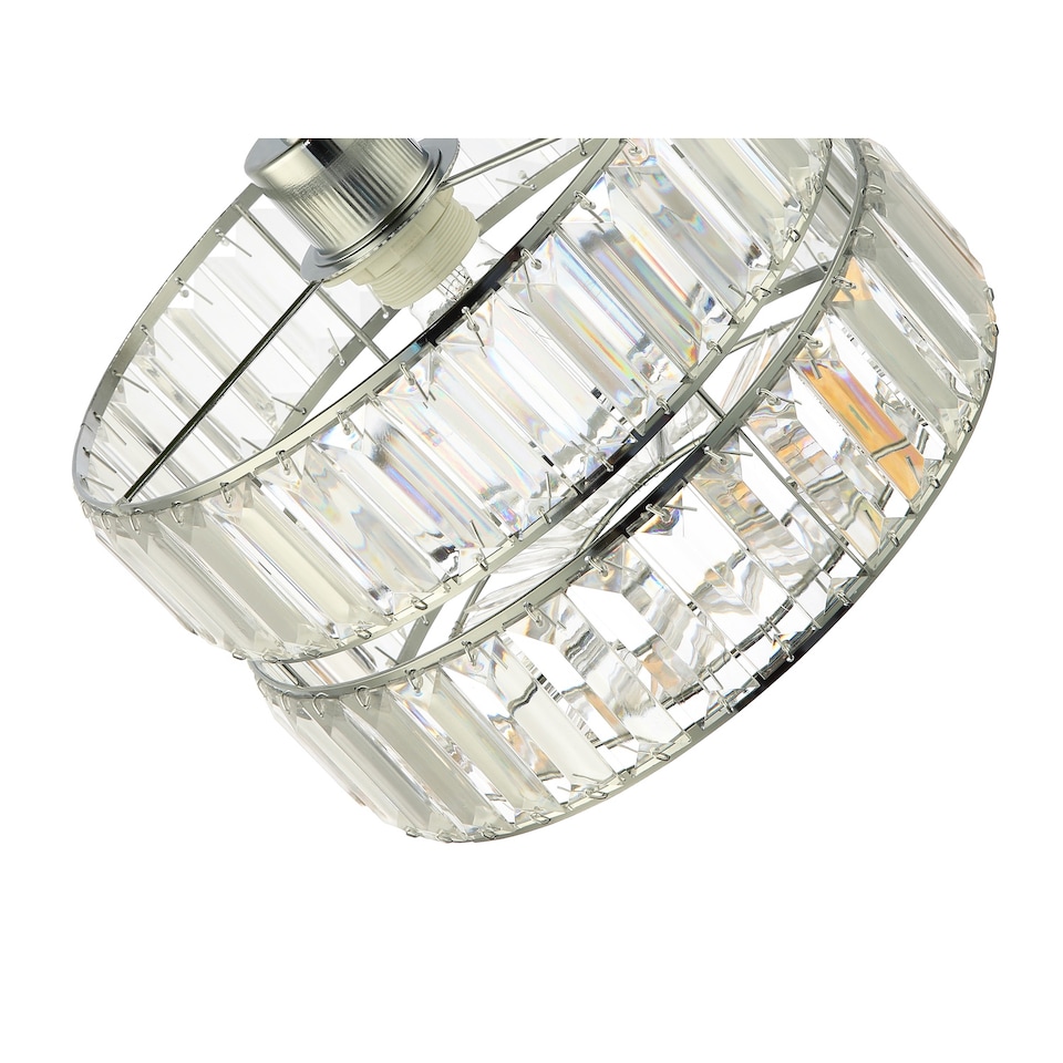 image 1 of Designer Double Tier Easy Fit Pendant Shade with Rows of Clear Acrylic Prisms | Chrome