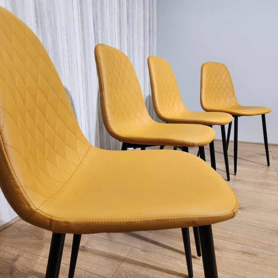 image 1 of Dining Chairs Set of 4 Mustard Leather Kitchen Chairs Brown