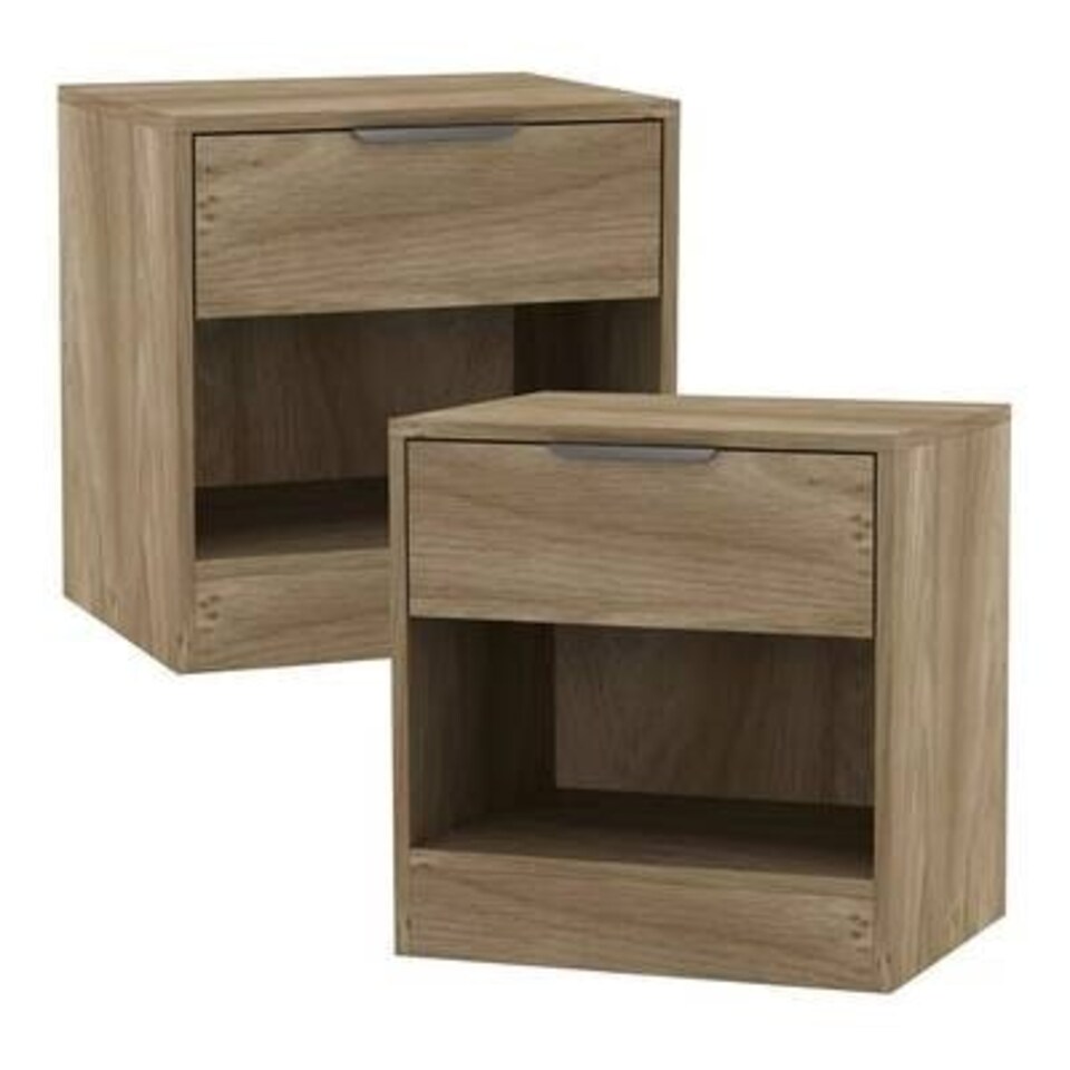 image 1 of 1-Drawer Bedside Table with Storage Black | Oak / Set of 2
