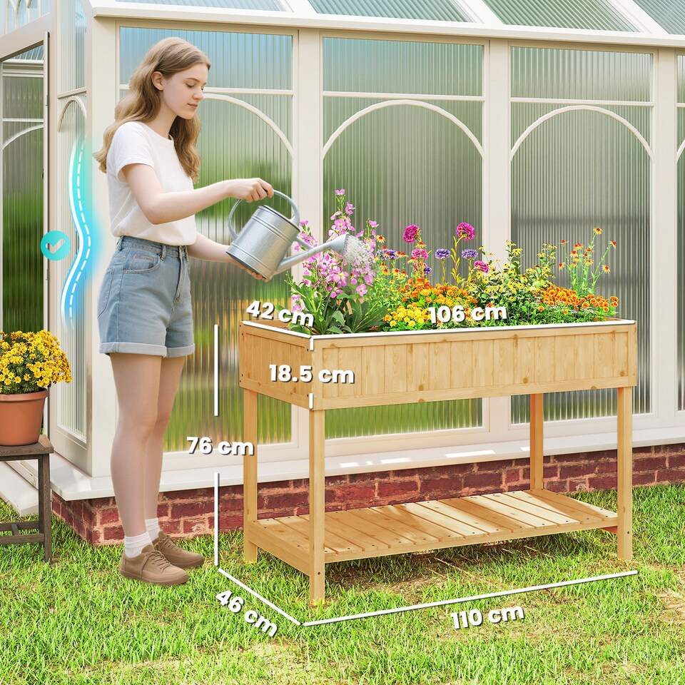 image 1 of Outsunny Wooden Herb Planter Stand 8 Cubes Bottom Shelf Raised Bed Natural
