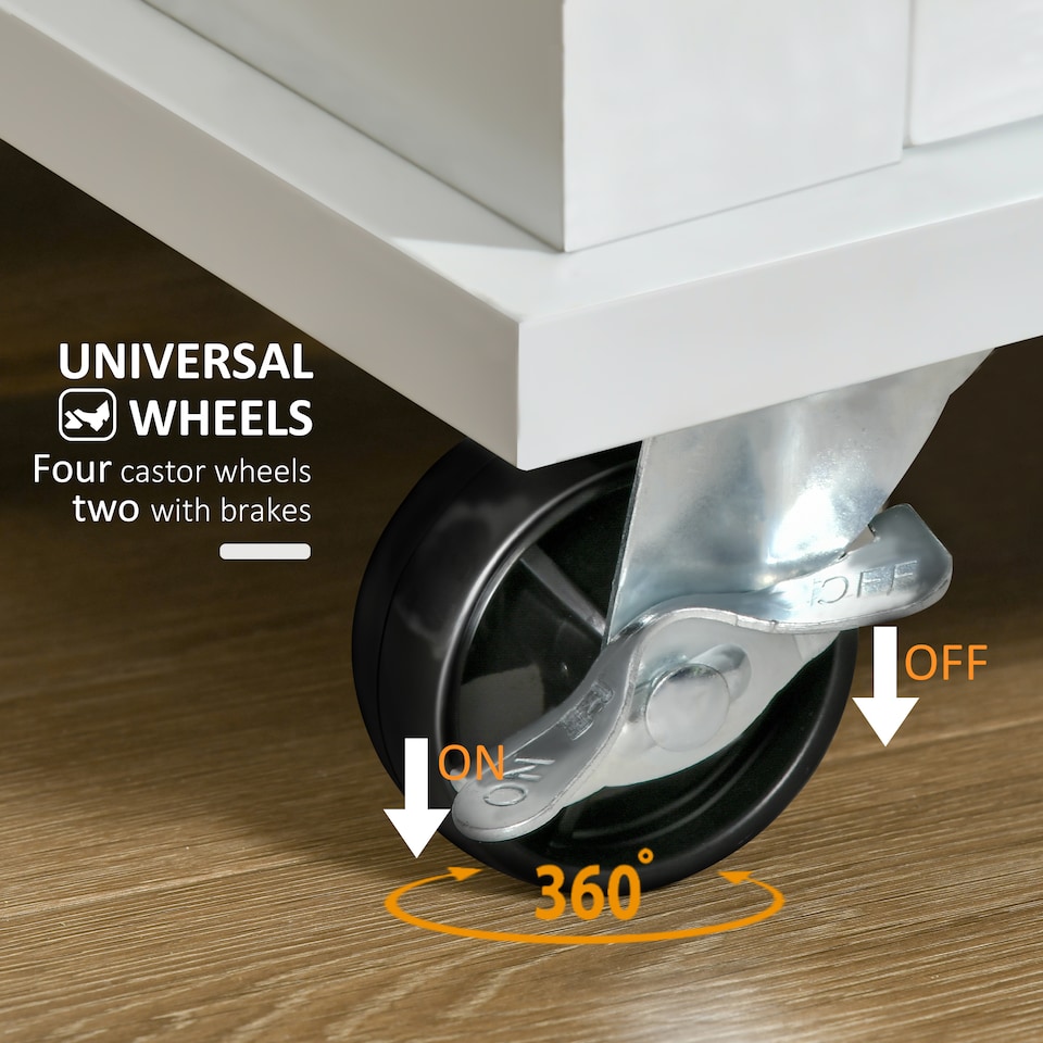 image 1 of HOMCOM Kitchen Cart Storage Trolley Wooden Cabinet with Drawer Cupboard Towel Rail White