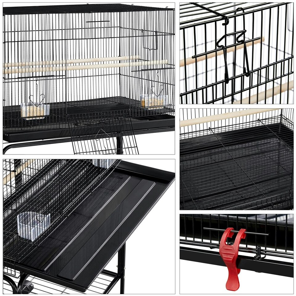 image 1 of Yaheetech 118.5 cm Flight Cage with Rolling Stand and Slide-out Tray Black