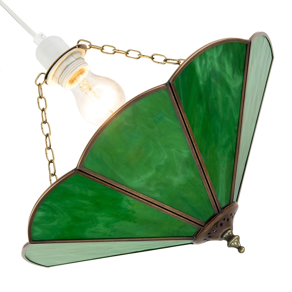 image 1 of Green Toned Chic Tiffany Glass Easy Fit Pendant Shade with Chains