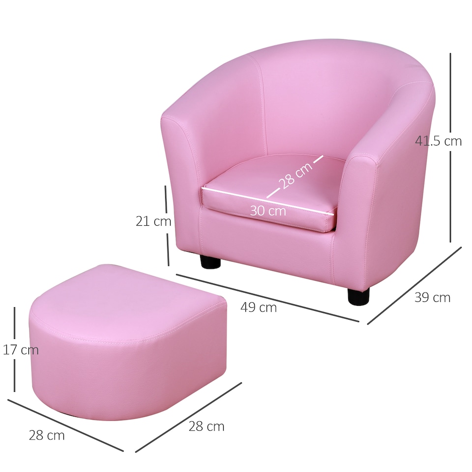 image 1 of HOMCOM Kids Sofa Set Children Armchair Toddler Chair Padding with Footstool | Pink | One Size