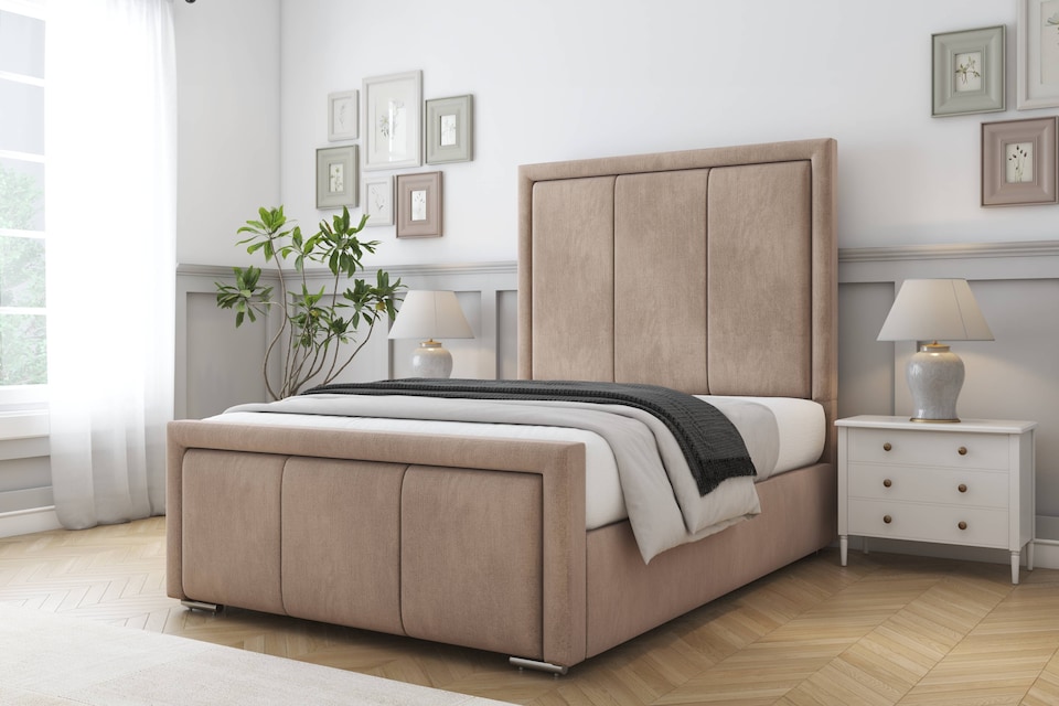 image 1 of Sloomy Lancaster Mink Naples Bed Frame With Mattress With 50" Upholstered Headboard 5' King