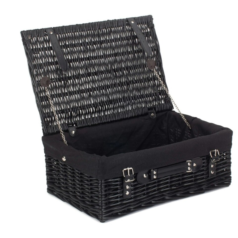 image 1 of 46cm Empty Willow Wicker Picnic Basket with Lining Grey | Grey | One Size