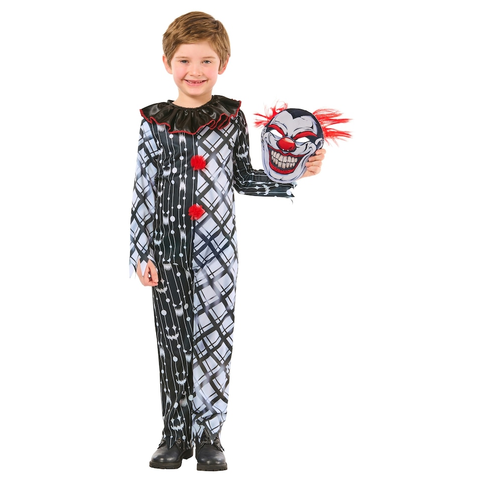 image 1 of Bristol Novelty Childrens/Kids Sinister Clown Monochrome Costume - Black/White/Red - 7-8 Years 7