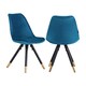 image 1 of Set of 2 Sofia Ergonomic Modern Dining Chairs Upholstered in Velvet, Metal Legs with Gold End Tips Blue