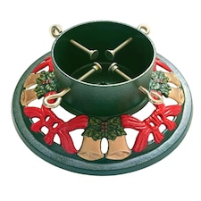 Holly International Cast Iron Christmas Tree Stand for Real Trees up to 8ft - Round Bells & Bows