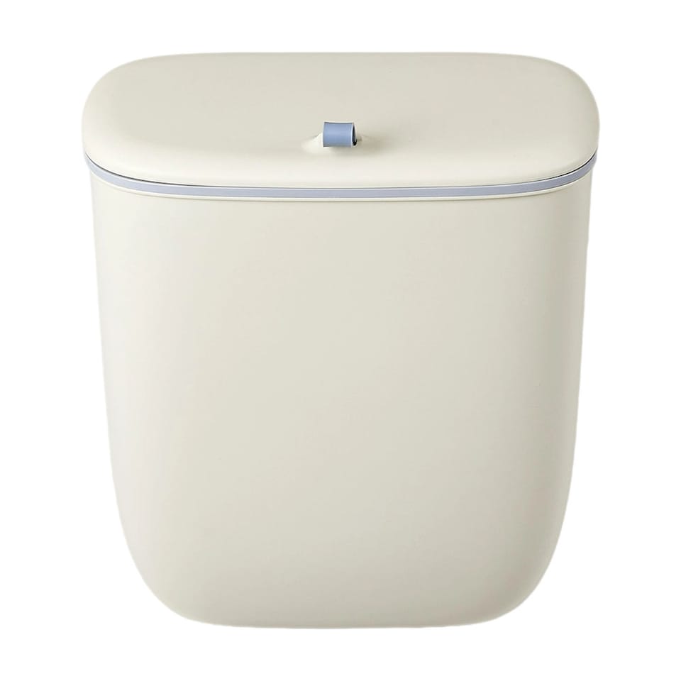 image 1 of Living and Home 12L Hanging Rubbish Bin for Kitchen Bathroom With Lid | Cream