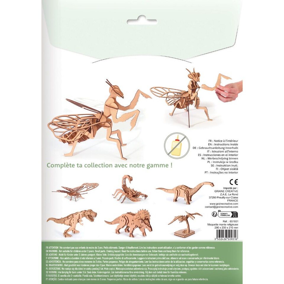 image 1 of 3D Wooden Model Kit Praying Mantis - Craft Gifts for 8 yrs +