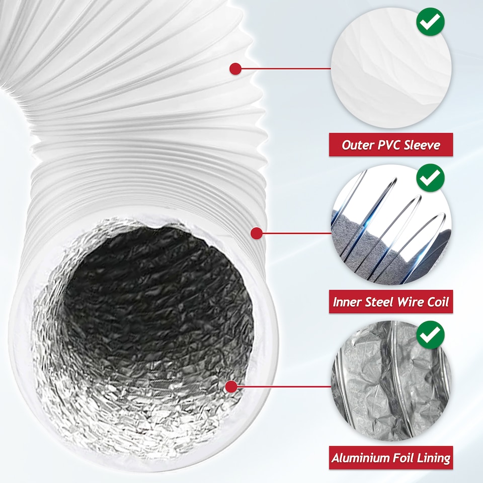 image 1 of SPARES2GO Vent Hose for Rangemaster Cooker Hood Extractor PVC Aluminium Foil Insulated Duct Outlet Pipe (5" x 2.5m)