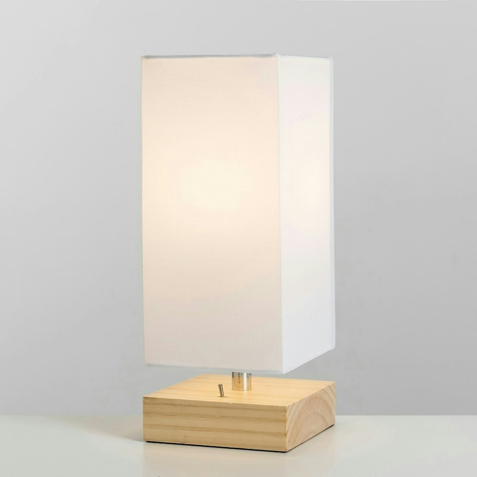 image 1 of ValueLights Pair Of Modern Pine Wood And White Bedside Table Lamps With USB Charging Ports