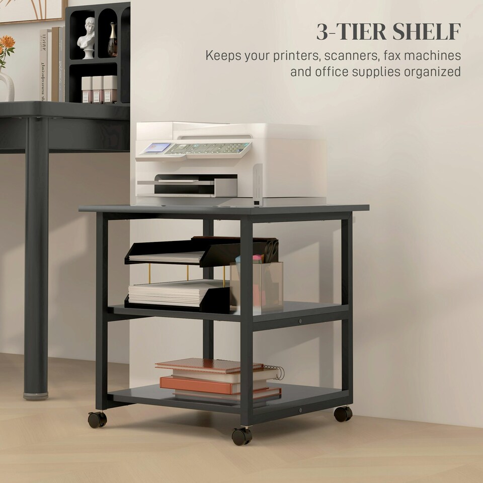image 1 of HOMCOM Mobile Printer Stand with Storage Printer Table for Home Office Black