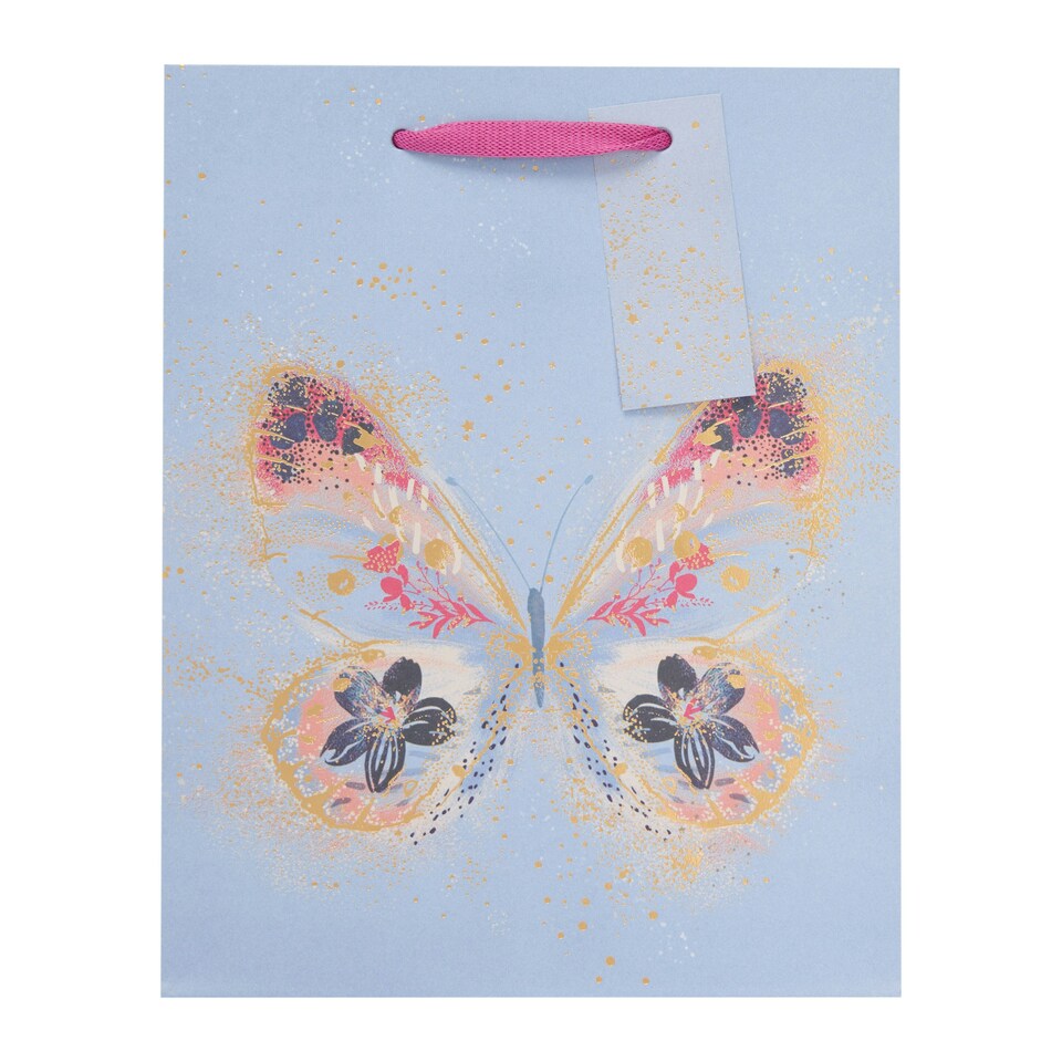 image 1 of Multipack of 3 Medium Gift Bags | Party Bags for Presents | Birthdays | For Her/Friend | Butterfly Kisses Design Blue