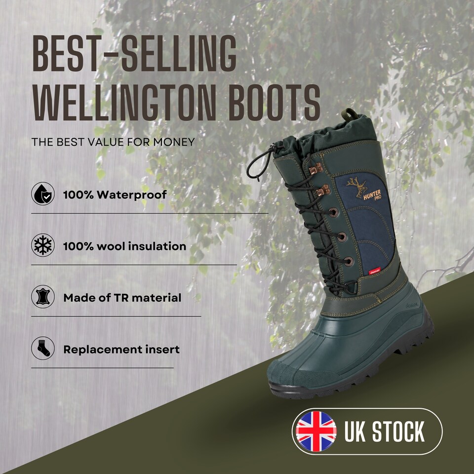 image 1 of Hunter Pro Men's Winter Boots Wool Lined Green Hunting Snow Boots EU45