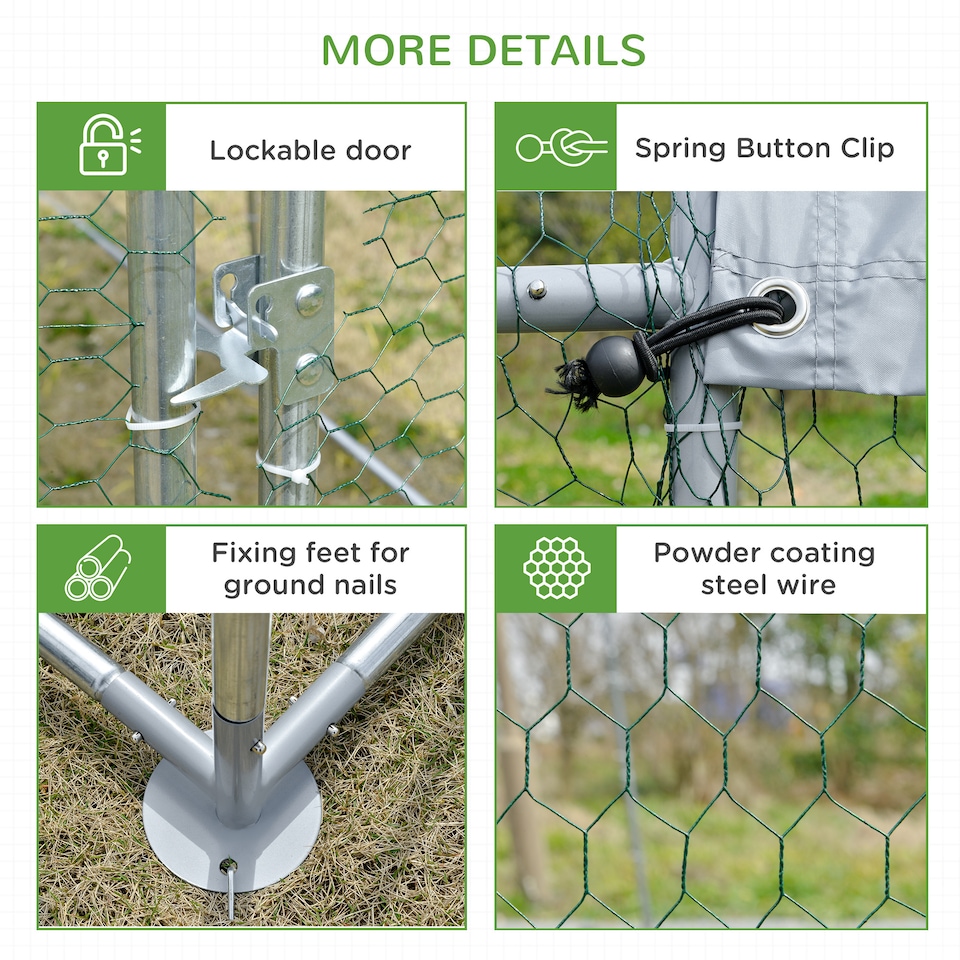 image 1 of PawHut Walk-In Chicken Run Galvanised Chicken Coop w/ Covers 7.6 x 2.8 x 2m | Silver